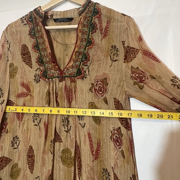 Zara Tunic Mini Dress Medium Size Embroidered Beaded Boho Bell Sleeve Lined - Picture 7 of 16